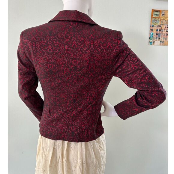 Vintage Y2k Apt. 9 Red and Black Damask Pattern Blazer Goth Suit Jacket size XS - Picture 4 of 11